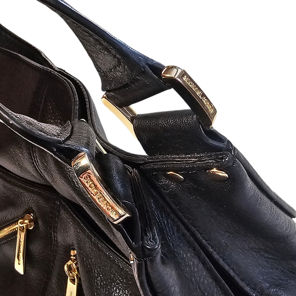 Michael Kors Portland Black Leather Large Shoulder Bag Tote Purse Gold Hardware - Picture 11 of 14